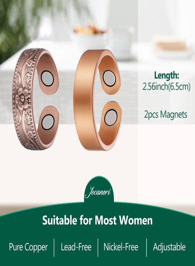 خاتمان نحاسيان من جيكانوري، قطعتان، للنساء والرجال، خاتم نحاسي للعلاج المغناطيسي، هدية مجوهرات قابلة للتعديل مع علبة (زهرة عتيقة | غير مطلي أنيق) - Image 5